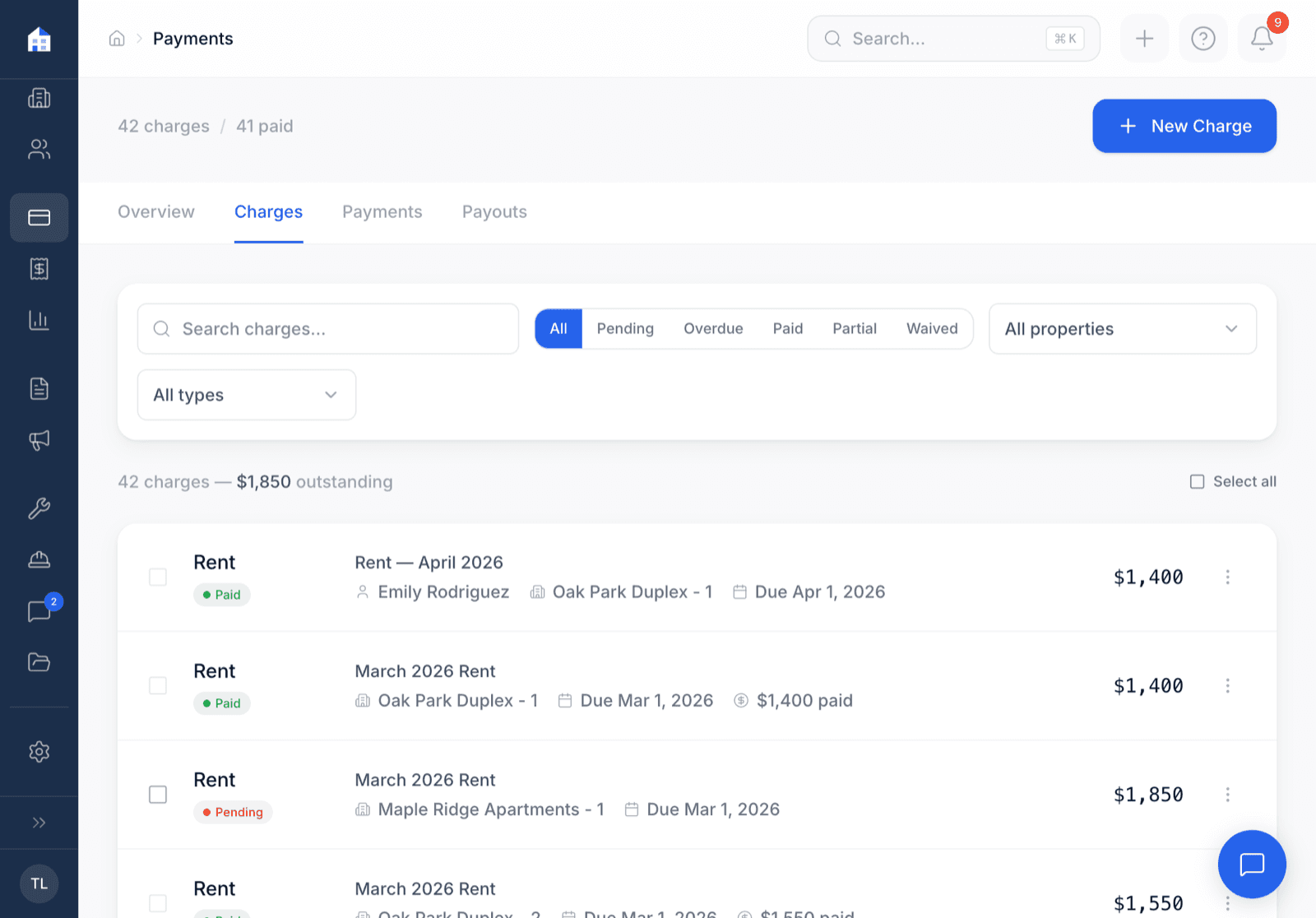 Domara rent collection with payment status