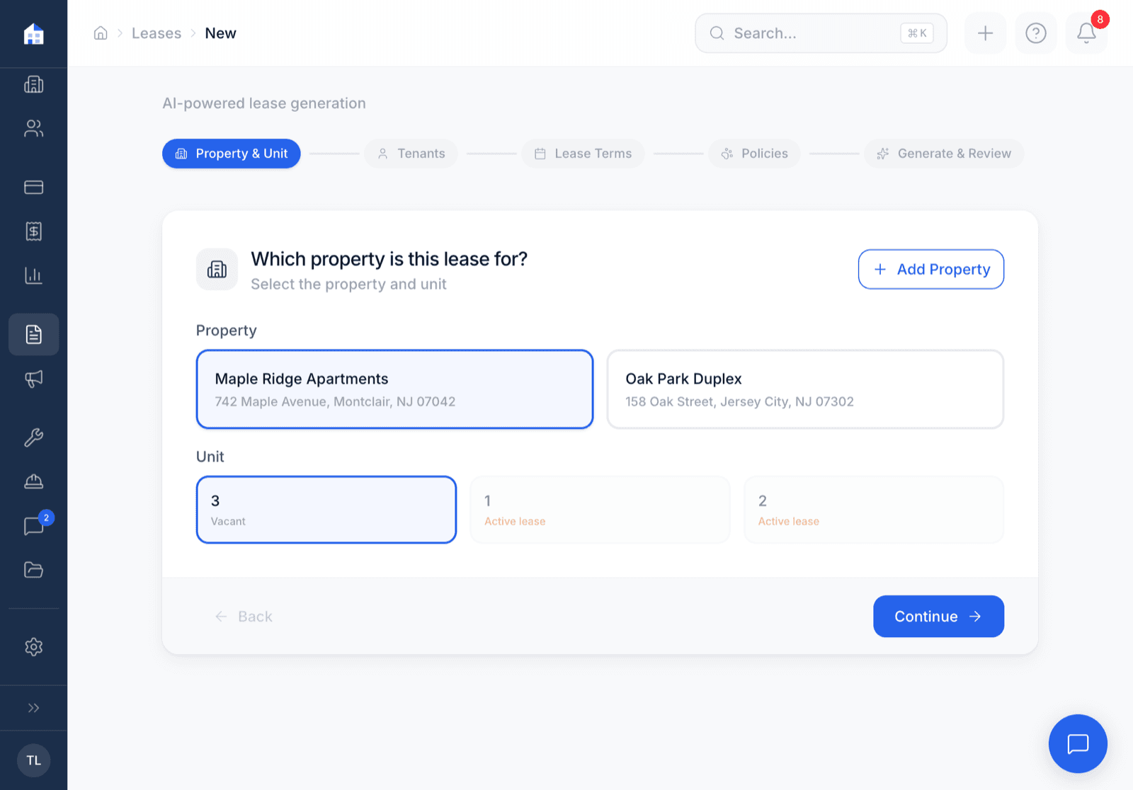 Domara AI lease generator form and preview