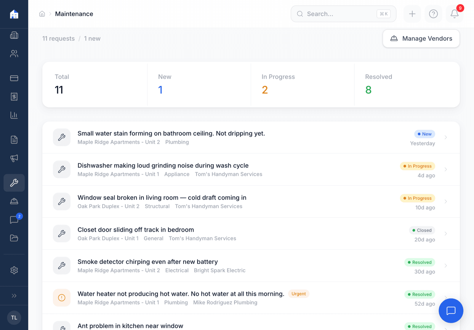Domara maintenance request tracking dashboard
