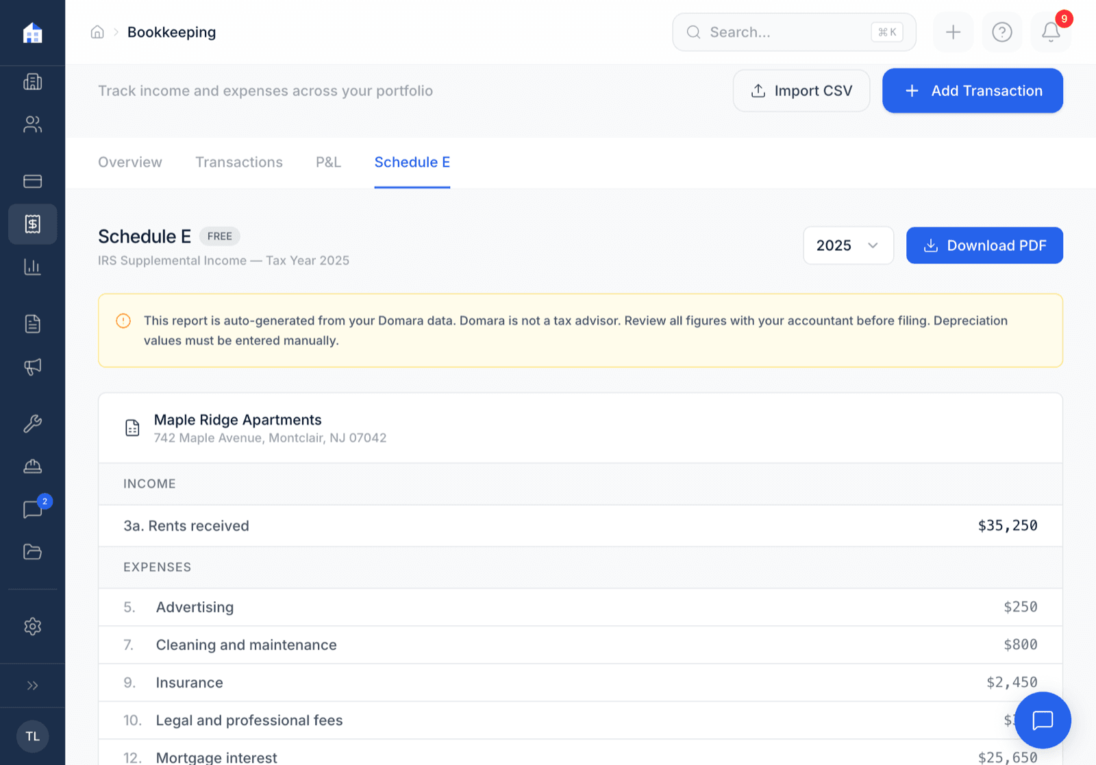 Domara Schedule E tax report PDF